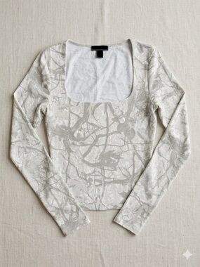 Streetwear Society Women's Long Sleeve Square Neck Top in Light Gray and White